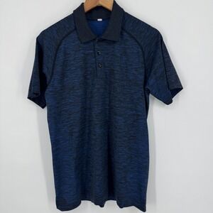 Lululemon Mens Polo Shirt Short Sleeve Heathered Blue Golf Stretch Medium